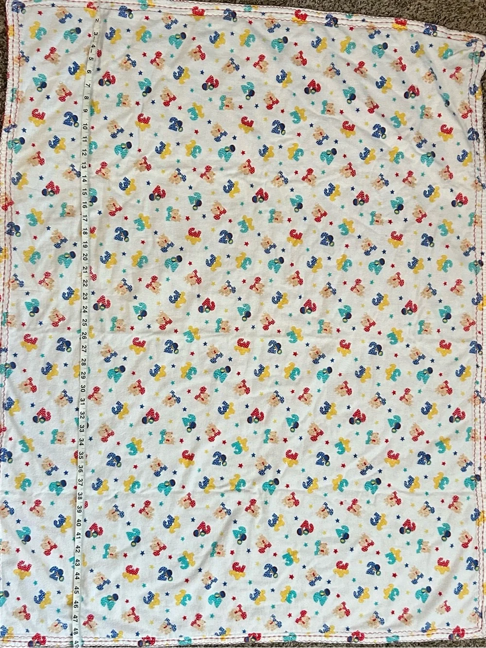 Vintage 90s Flannel Baby Blanket Circus Bears Numbers 1 2 3